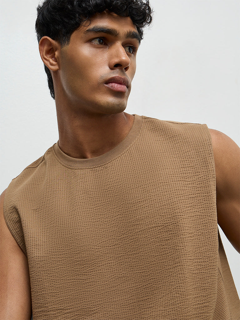 Nuoflexx Brown Textured Relaxed-Fit Cotton-Blend T-Shirt