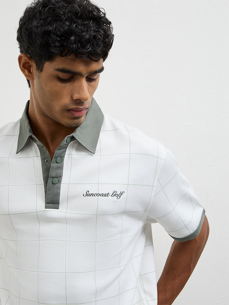 Nuoflexx Off-White Checkered Relaxed-Fit Cotton-Blend Polo T-Shirt
