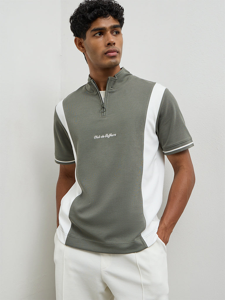 Nuoflexx Sage Color-Blocked Slim-Fit Quarter-Zip T-Shirt