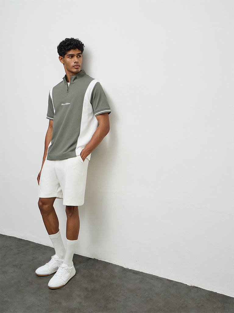 Nuoflexx Sage Color-Blocked Slim-Fit Quarter-Zip T-Shirt