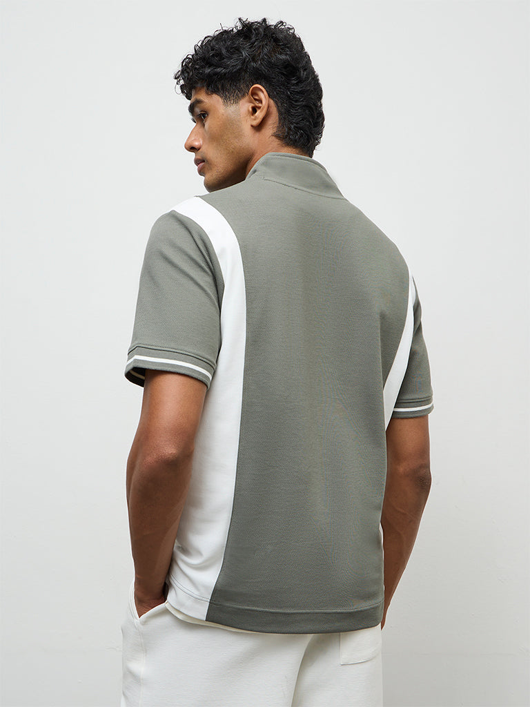 Nuoflexx Sage Color-Blocked Slim-Fit Quarter-Zip T-Shirt