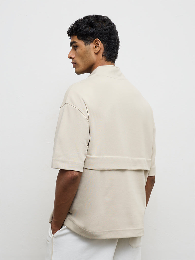 Nuoflexx Beige Relaxed-Fit Cotton-Blend Quarter-Zip Sweatshirt