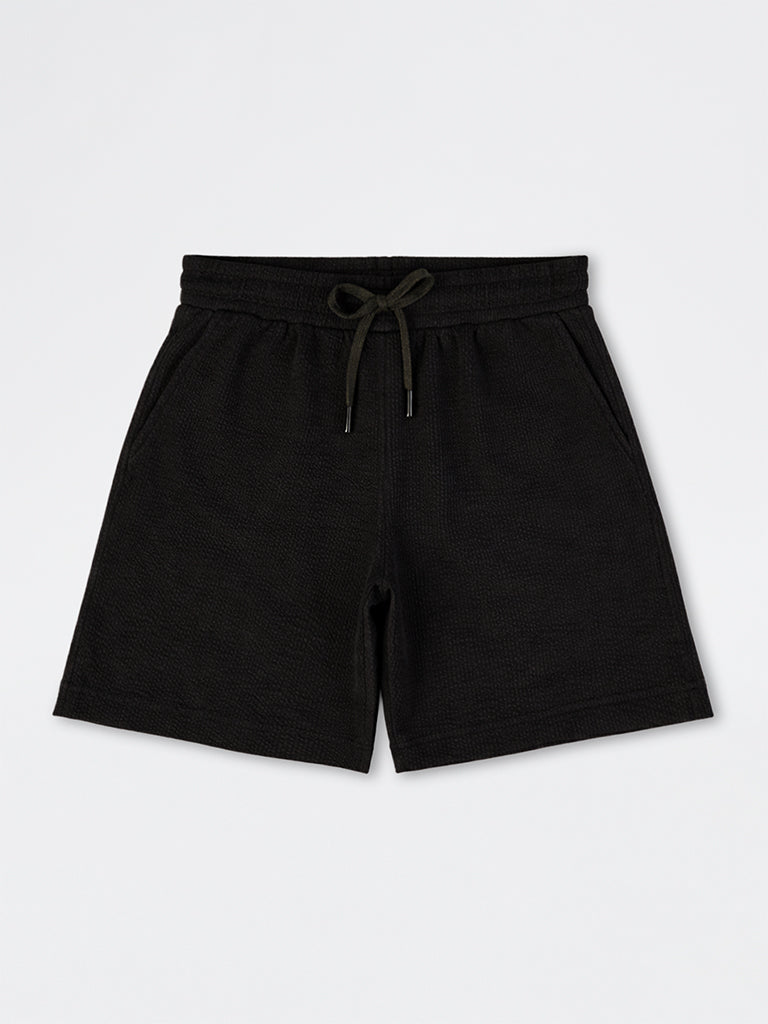 Nuoflexx Black Relaxed-Fit Mid-Rise Cotton-Blend Shorts