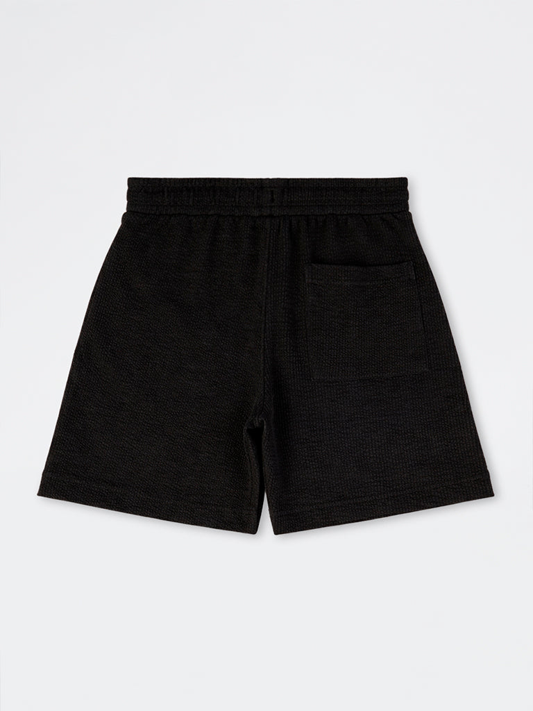 Nuoflexx Black Relaxed-Fit Mid-Rise Cotton-Blend Shorts