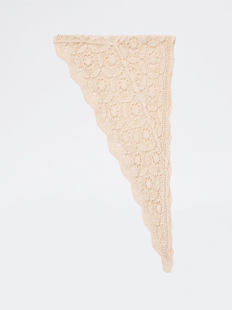 Westside Accessories Beige Crochet Design Scarf
