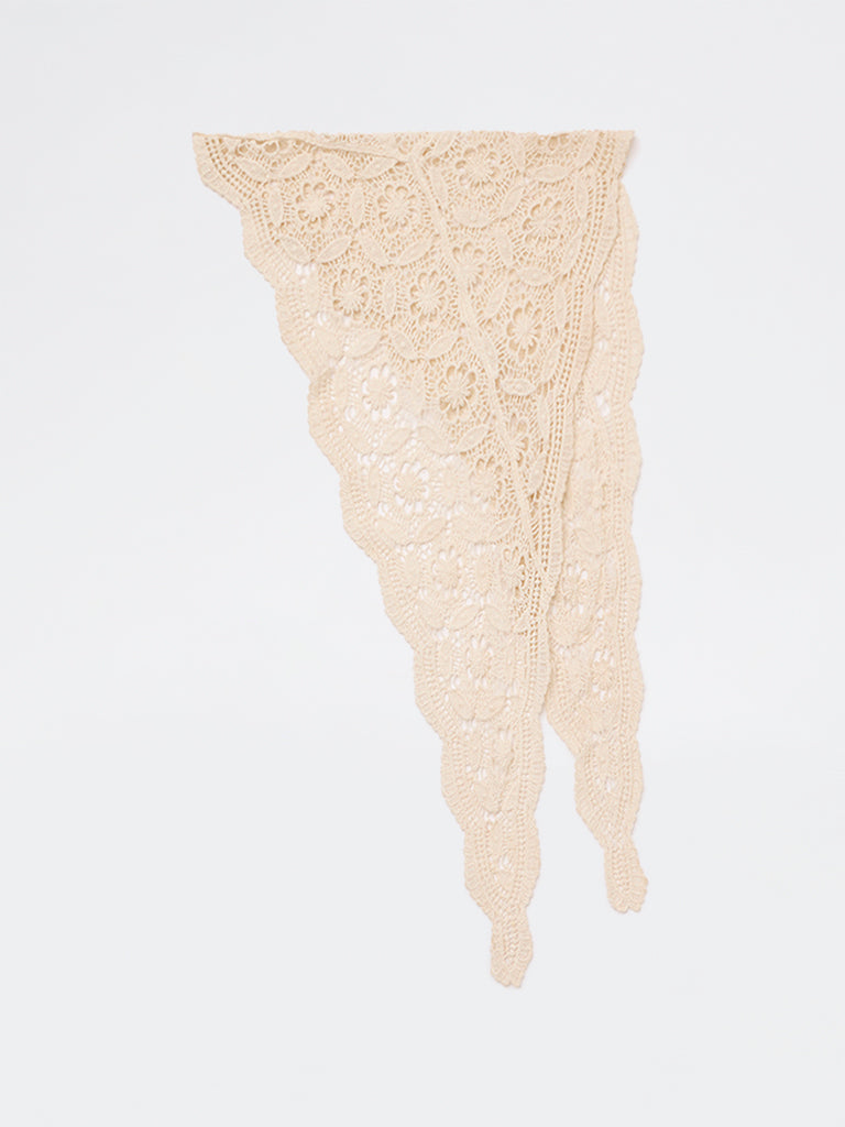 Westside Accessories Beige Crochet Design Scarf
