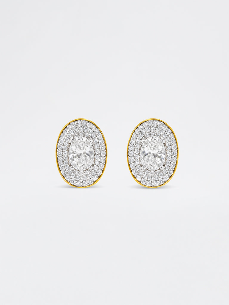 Oval Double Halo Lab Diamond Stud Earrings