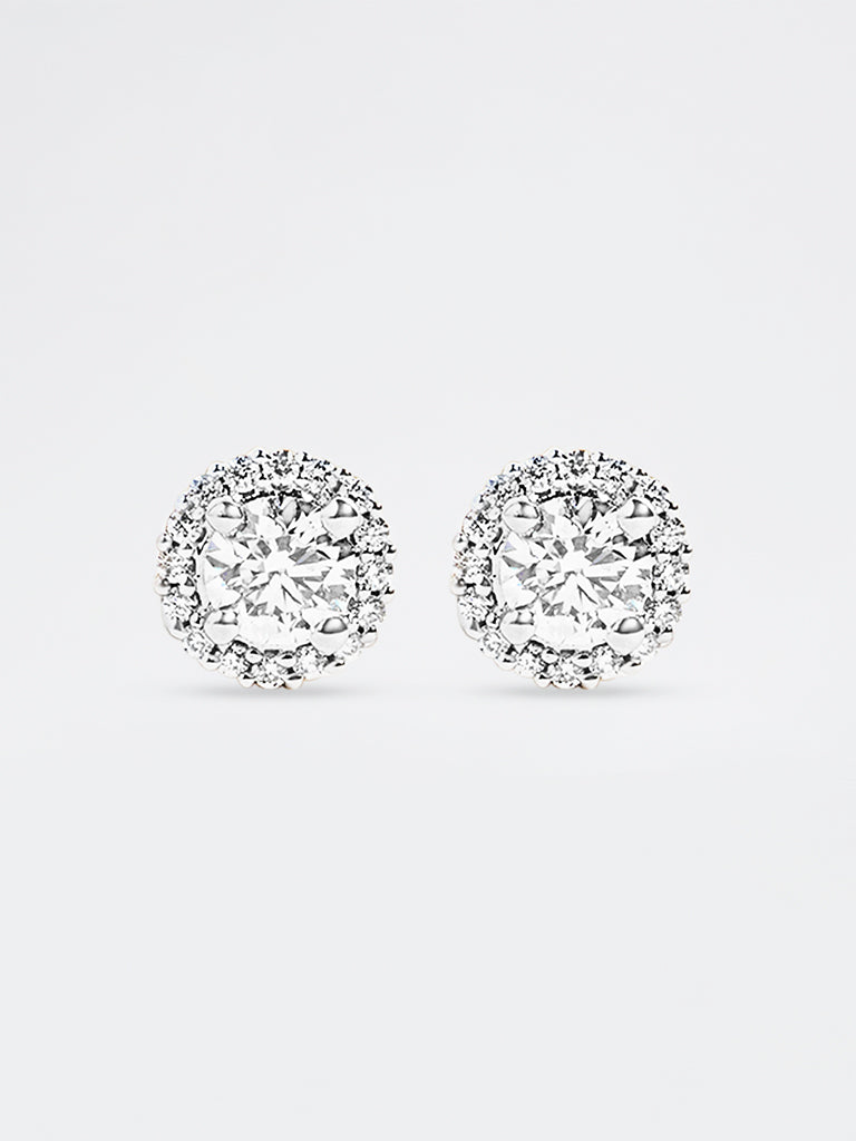 Round Halo Lab Diamond Stud Earrings