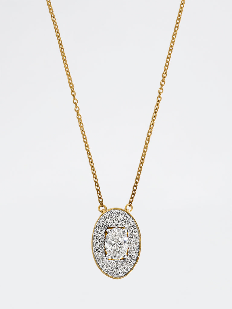 Oval Pave Solitaire Lab Diamond Necklace