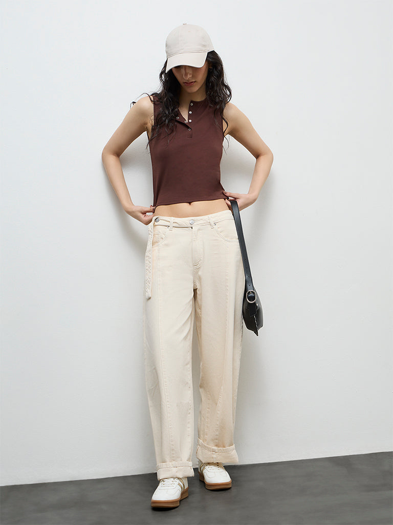 Nuon Dark Brown Cotton-Blend Top