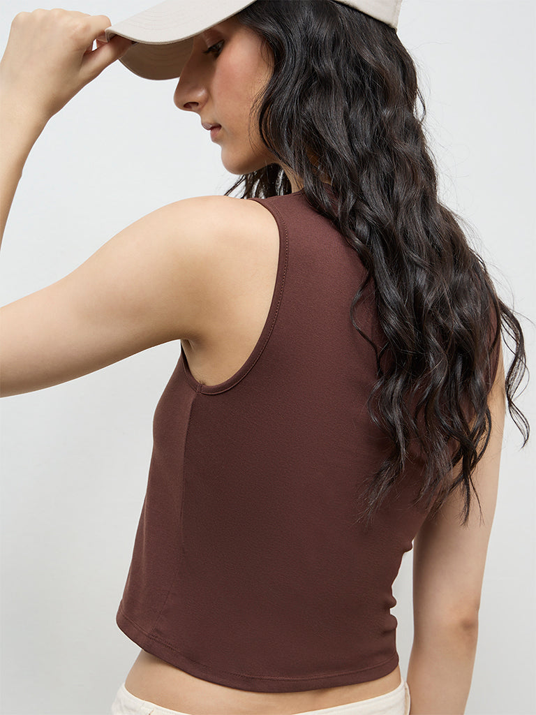 Buy Nuon Dark Brown Cotton-Blend Top from Westside