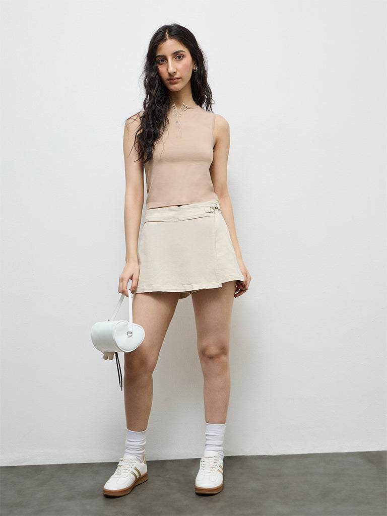 Nuon Beige Cotton-Blend Top