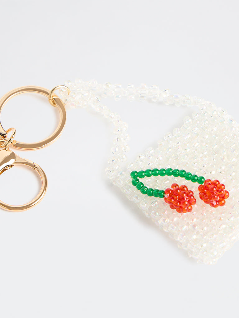 Westside Accessories White Flower Beaded Bag Charm