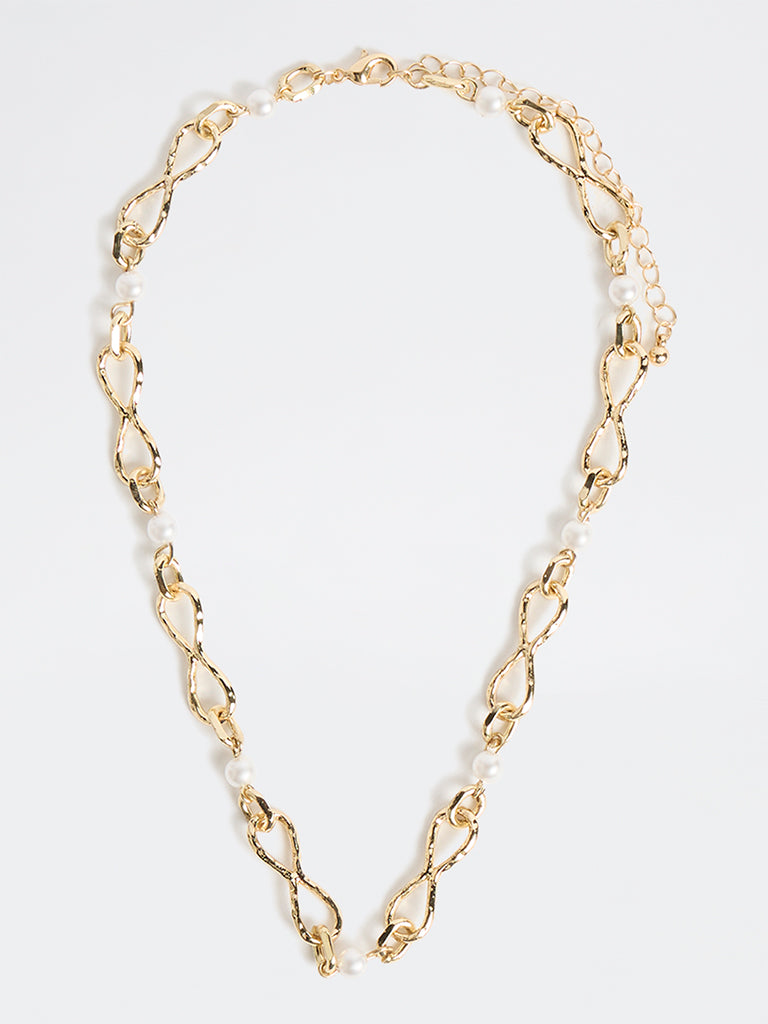 Westside Accessories Gold Pearl and Metal Trendy Necklace