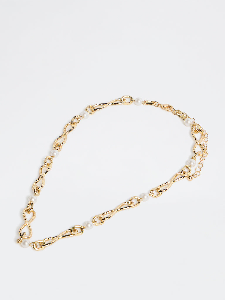 Westside Accessories Gold Pearl and Metal Trendy Necklace