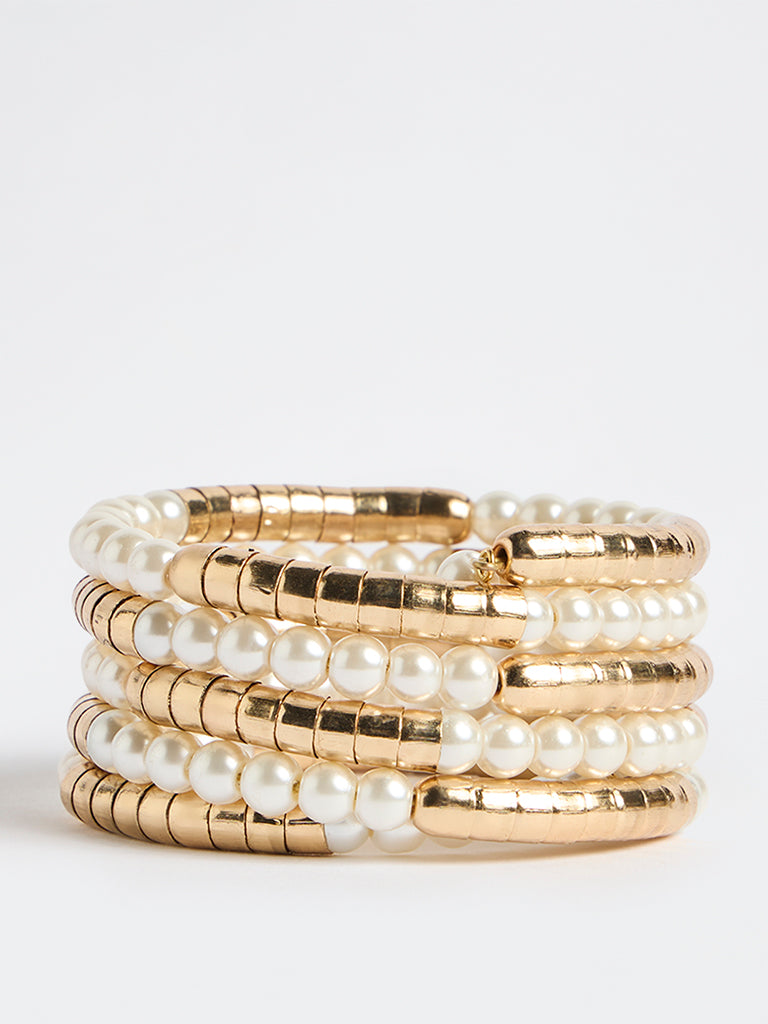 Westside Accessories Gold Metal and Pearl Coil Bracelet