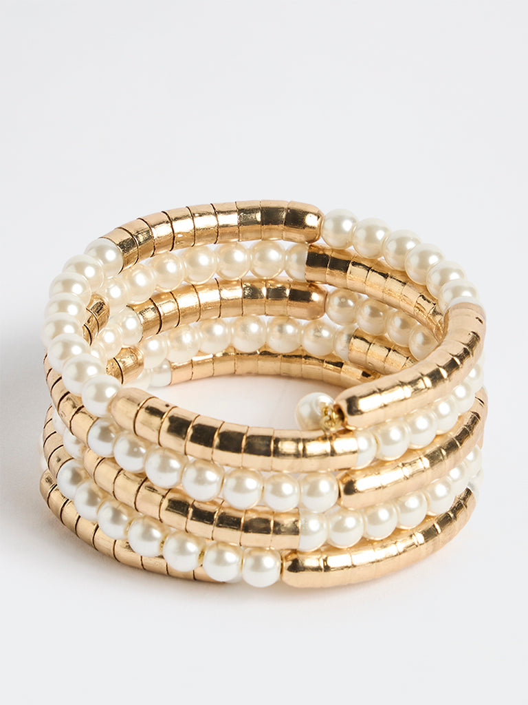 Westside Accessories Gold Metal and Pearl Coil Bracelet