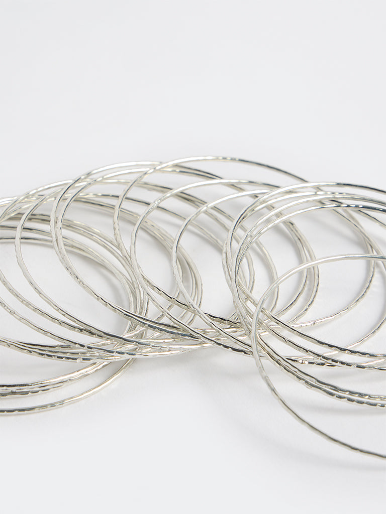 Westside Accessories Silver Textured Bangles - Pack of 20