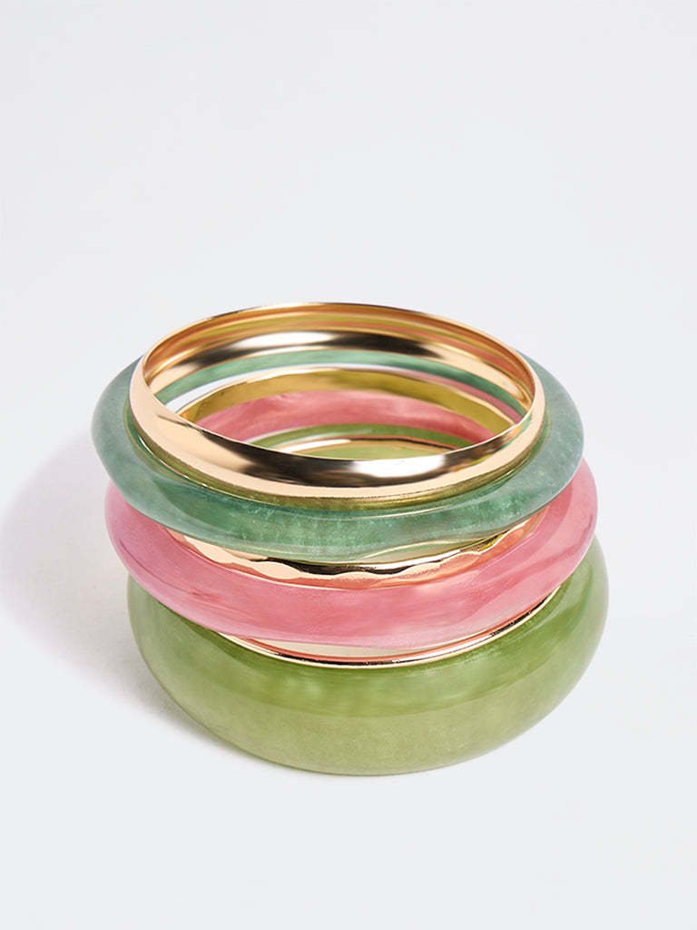 Westside Accessories Multicolour Metal and Resin Bangles - Pack of 6