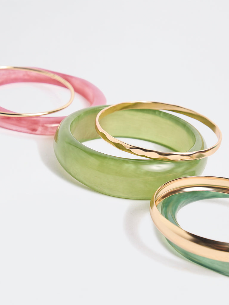 Westside Accessories Multicolour Metal and Resin Bangles - Pack of 6