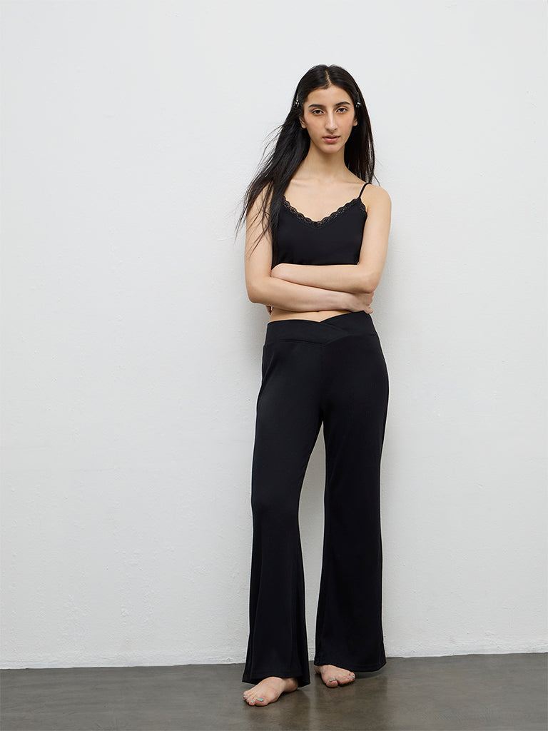 Superstar Black Ribbed-Textured High-Rise Pants