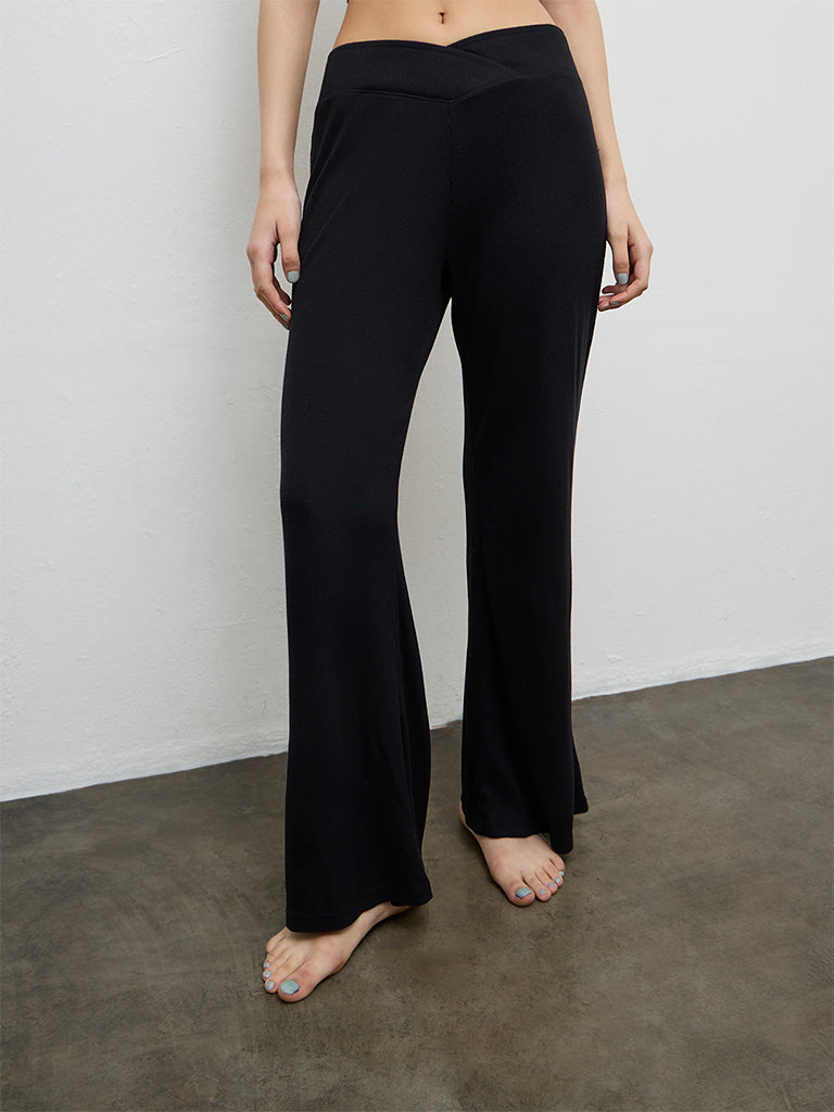 Superstar Black Ribbed-Textured High-Rise Pants