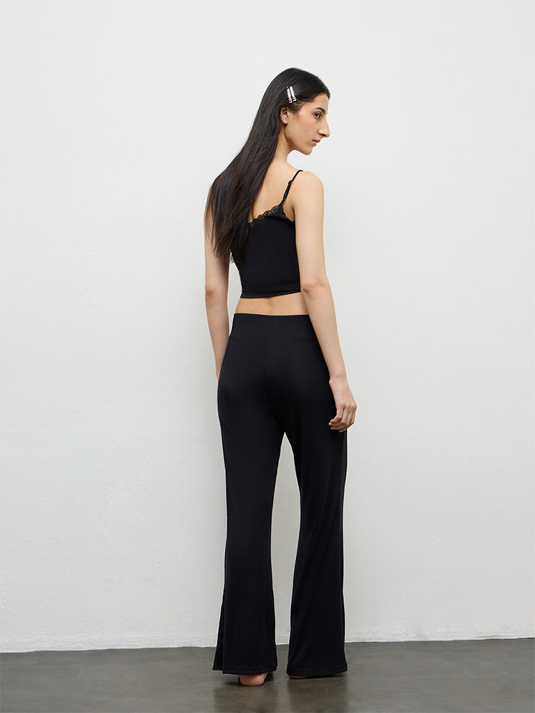 Superstar Black Ribbed-Textured High-Rise Pants