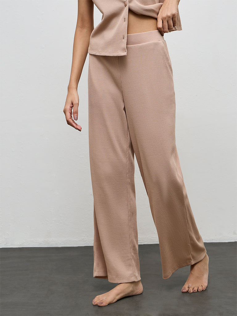 Superstar Taupe Waffle-Textured High-Rise Pants
