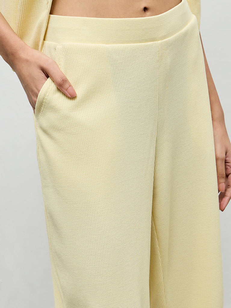 Superstar Yellow Waffle-Textured High-Rise Pants