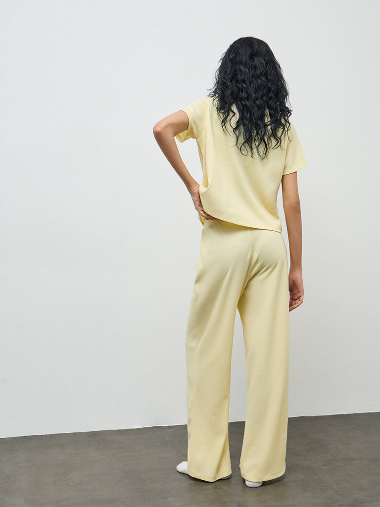 Superstar Yellow Waffle-Textured High-Rise Pants