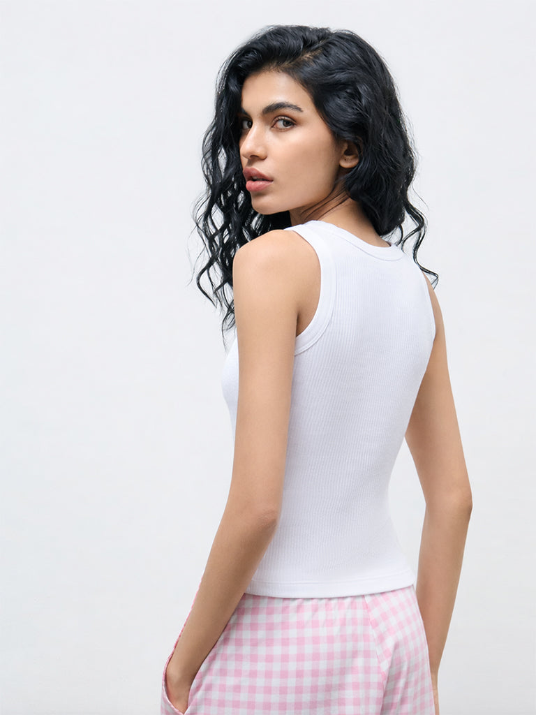 Superstar White Ribbed Cotton-Blend Tank Top
