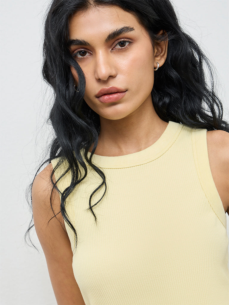 Superstar Yellow Ribbed-Textured Tank Top