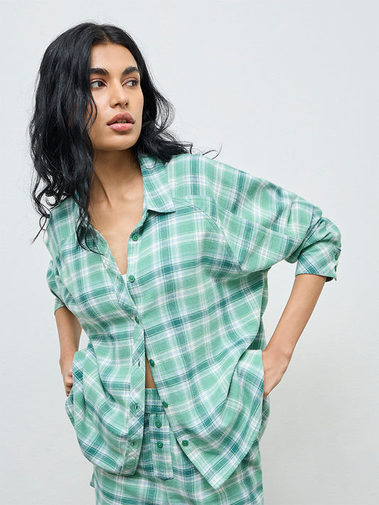 Superstar Green Oversized Checkered Cotton Shirt
