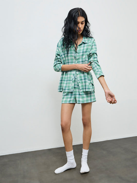 Superstar Green Oversized Checkered Cotton Shirt