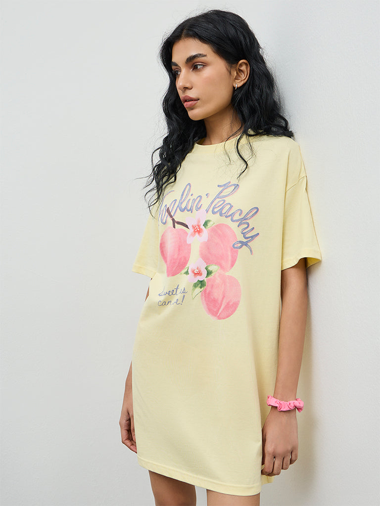Superstar Yellow Graphic Printed Cotton T-Shirt Dress