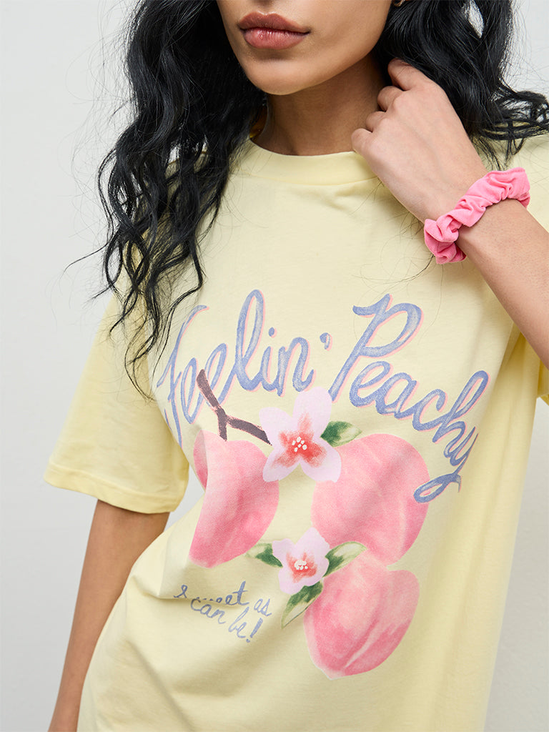 Superstar Yellow Graphic Printed Cotton T-Shirt Dress