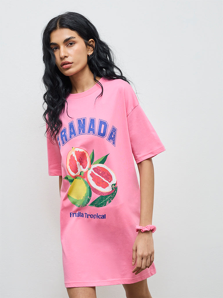 Superstar Pink Graphic Design Cotton T-Shirt Dress