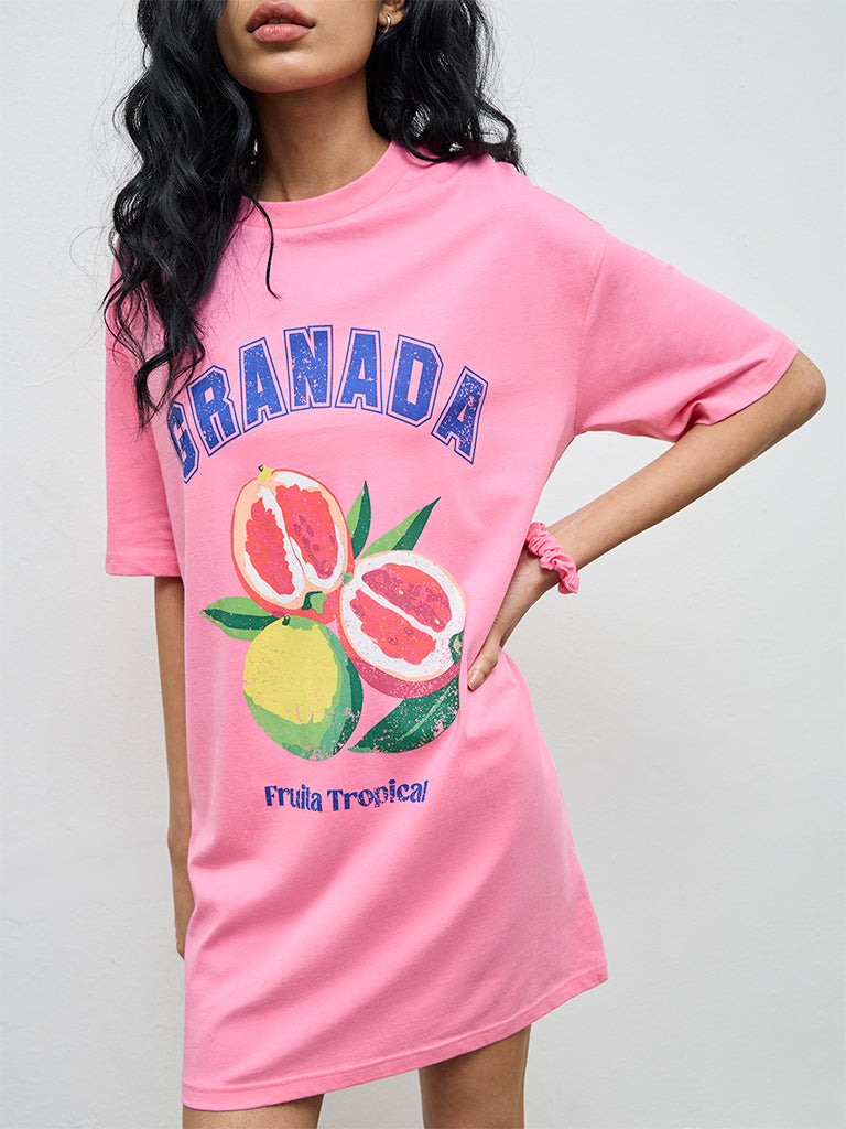 Superstar Pink Graphic Design Cotton T-Shirt Dress