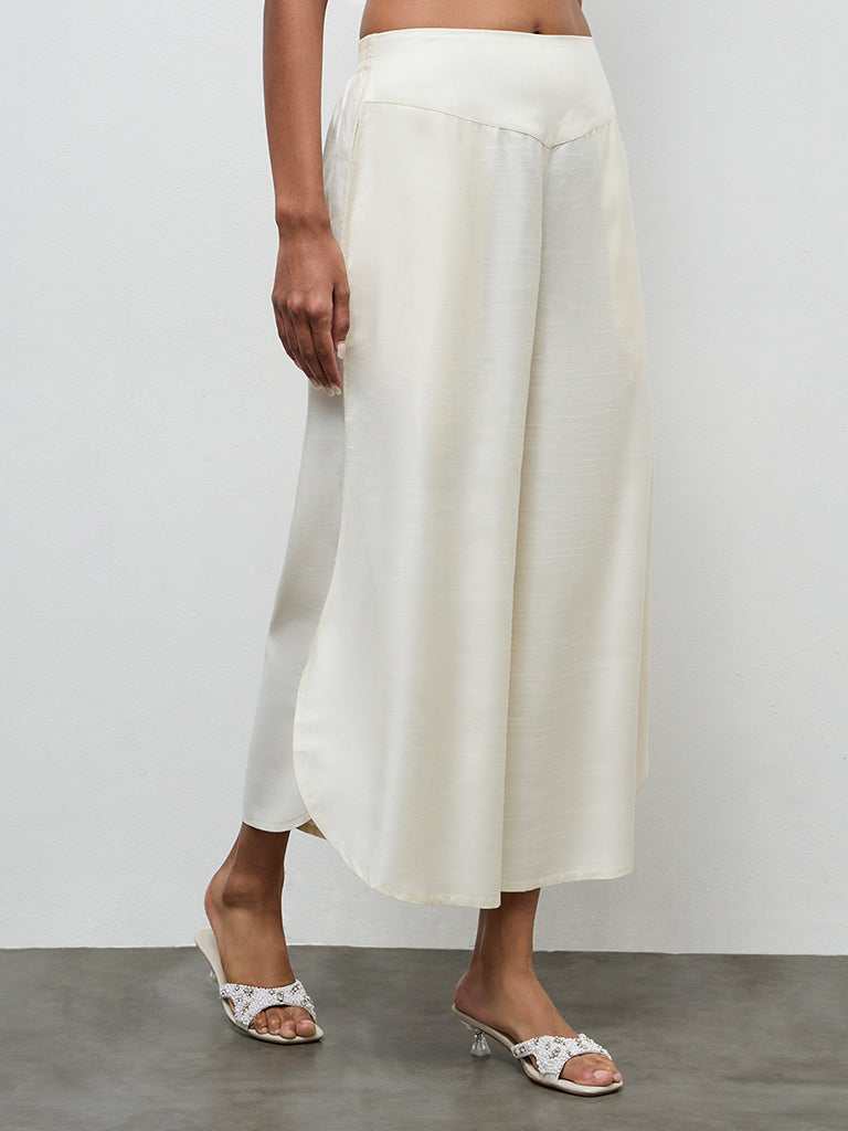 Zuba Ivory Solid Ethnic Pants