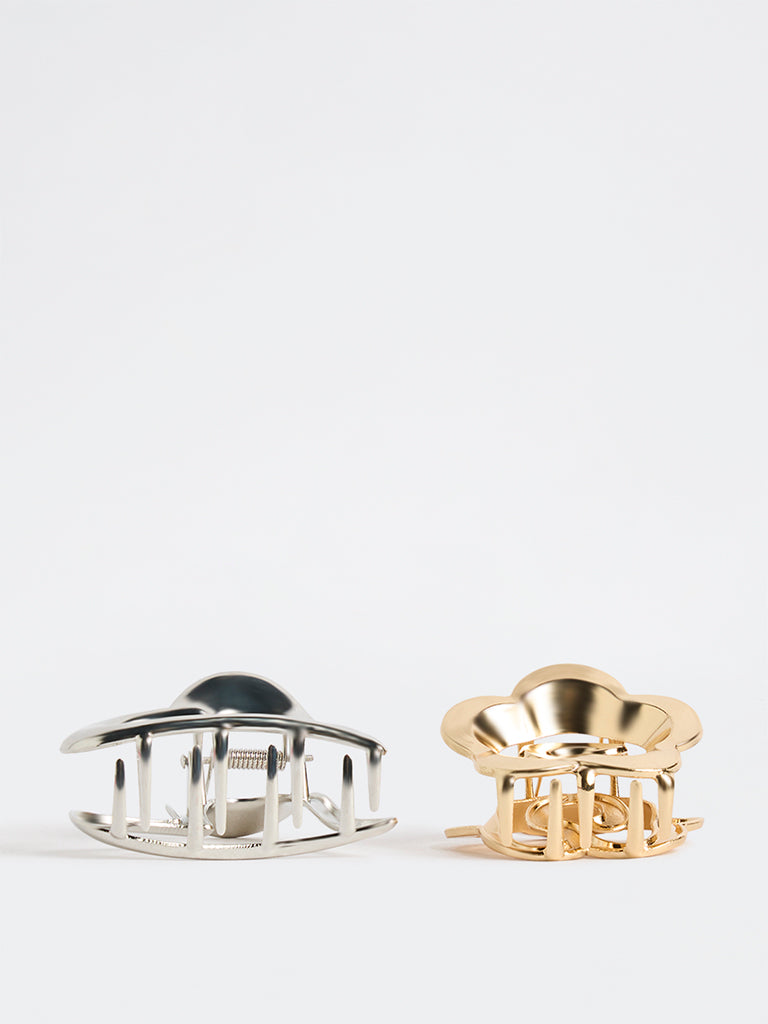 Westside Accessories Gold and Silver Metallic Floral Claw Clip - Pack of 2