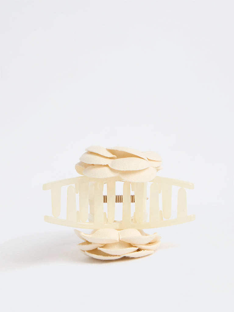 Westside Accessories Off-White Floral Claw Clip