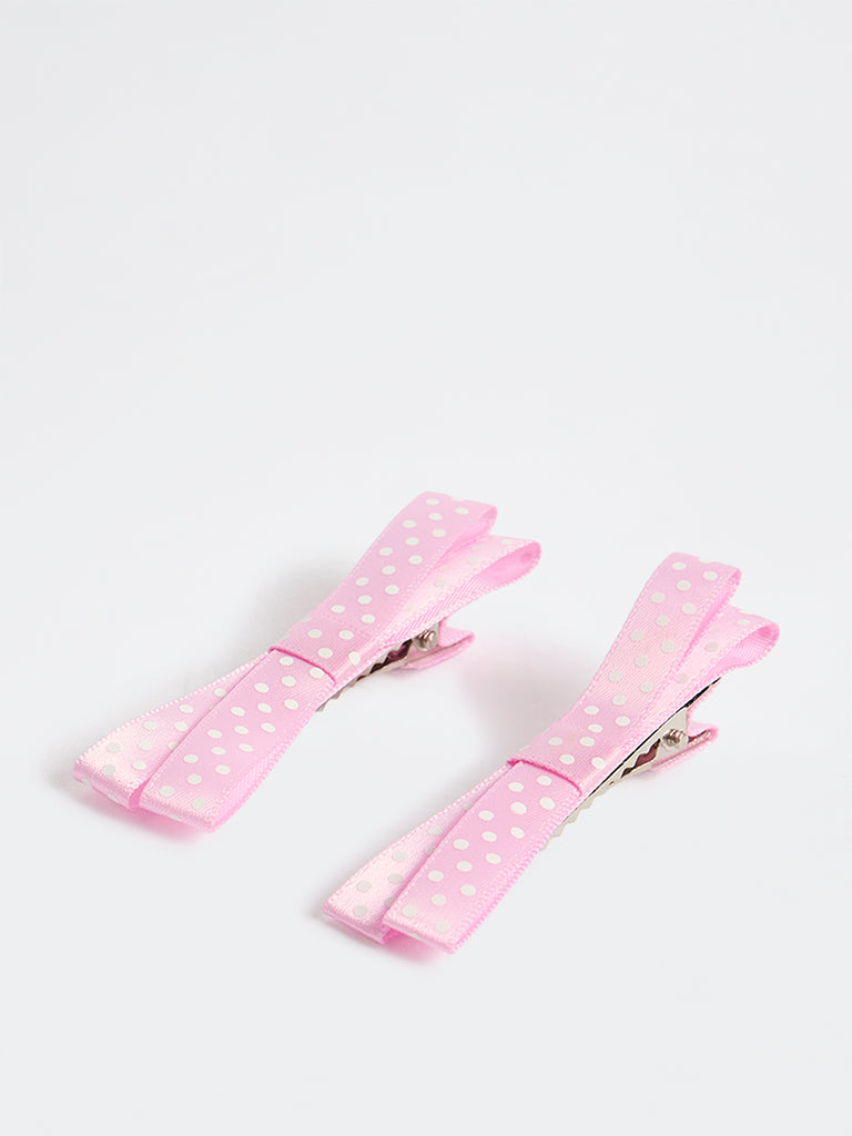 Westside Accessories Pink Polka Dot Bow Clips - Pack of 2