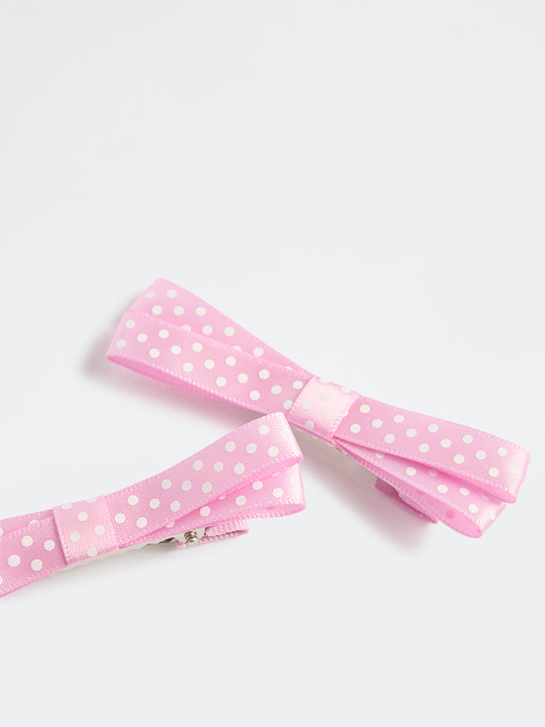 Westside Accessories Pink Polka Dot Bow Clips - Pack of 2
