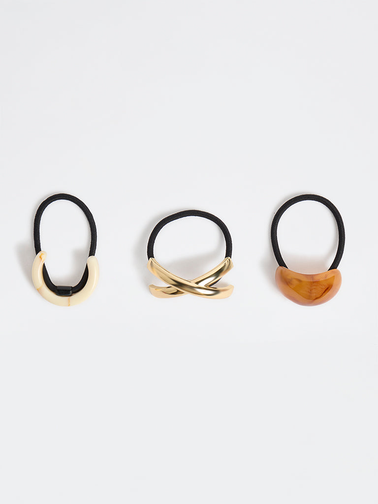 Westside Accessories Multicolour Acrylic & Metallic Hair Ties - Pack of 3