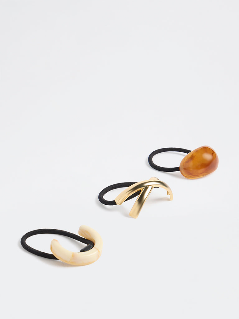 Westside Accessories Multicolour Acrylic & Metallic Hair Ties - Pack of 3