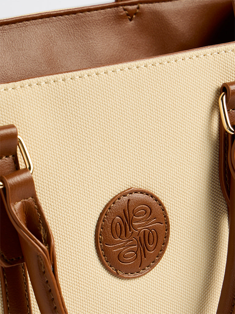 Westside Cream and Brown Laptop Tote Bag