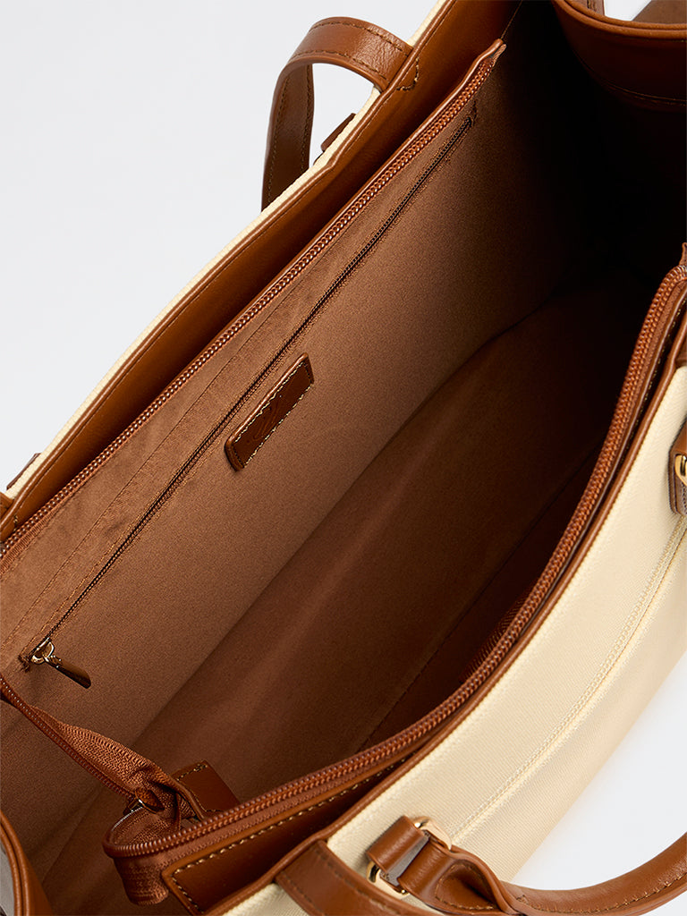Westside Cream and Brown Laptop Tote Bag