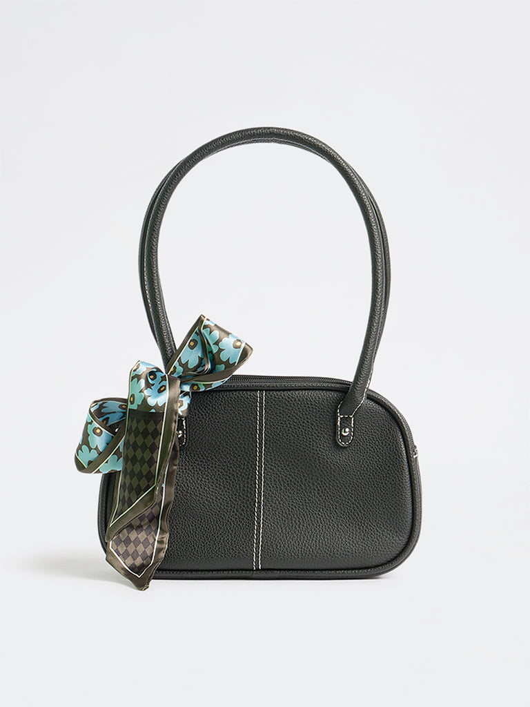 Westside Black Textured Shoulder Bag with a Scarf