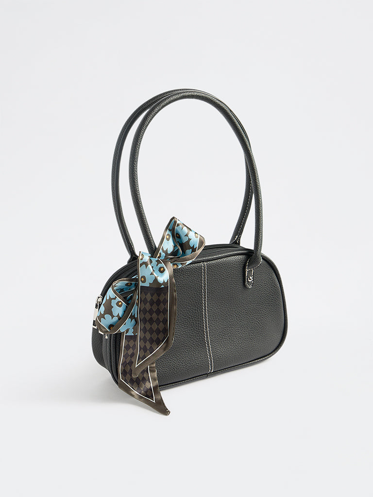 Westside Black Textured Shoulder Bag with a Scarf