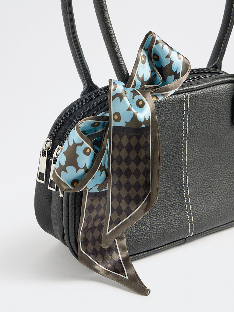 Westside Black Textured Shoulder Bag with a Scarf